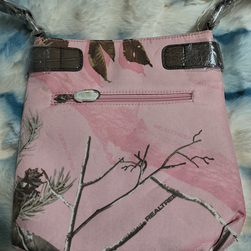 Realtree Pink Camouflage Crossbody Bag with Brown Buckle Accents - Picture 13 of 15